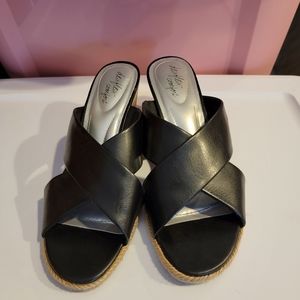 Used, black leather, slip on wedges, Size 8 1/2